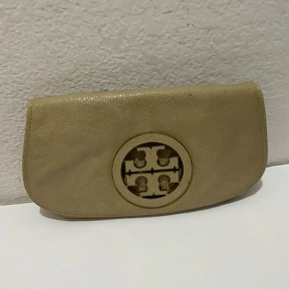 TORY BURCH Solid Tan Leather Clutch Bag Purse